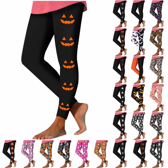 Juesizh Leggings for Women Plus Size High Waist Yoga Pants Fashion Casual Halloween Printed Workout Leggings, S-3XL