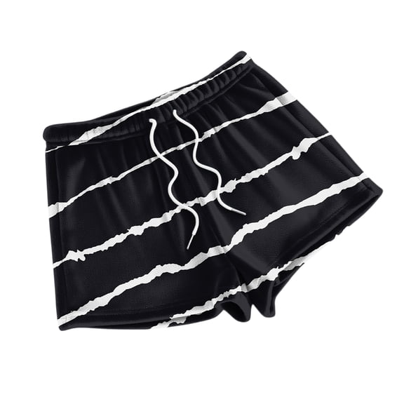 Women's Fleece Plaid Print Pajama Shorts - Fashionable Loose-Fit Casual Sleepwear, Black Size L