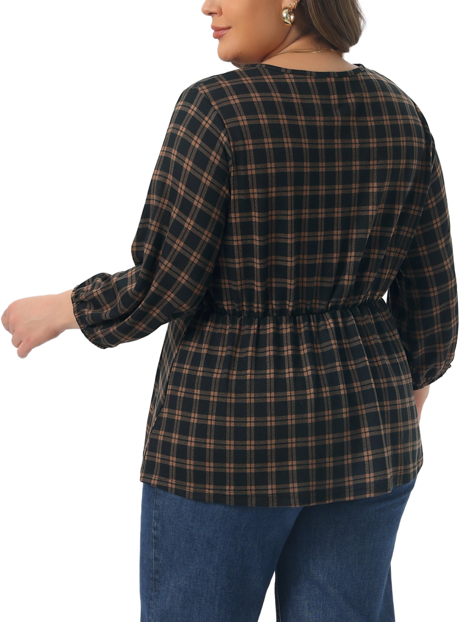 DARING DIVA Women's Plus 3/4 Sleeve V Neck Tunic with Decorative Buttons 1X Dark Brown