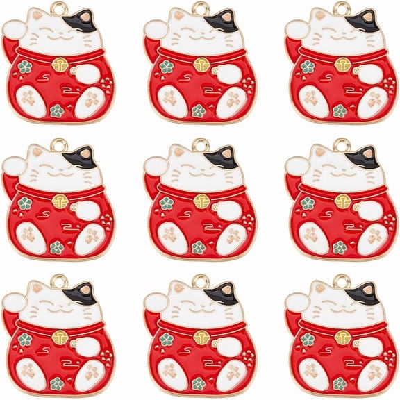 1 Box 20Pcs Lucky Cat Charms Bulk Maneki Neko Charm Small Enamel Alloy Happy Waving Good Luck Animal Charms for Jewelry Making Charms Necklace Bracelet Women Adults New Year Party Supplies