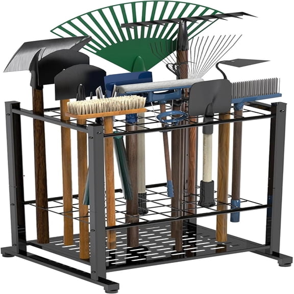Garden Tool Organizer Tower Rack – Heavy-Duty Steel, Black, Floor-Mount, Rust-Resistant, Holds 35 Long-Handled Tools