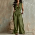 thumbnail image 5 of Costeam Womens Sleeveless Collared V Neck Full Length Jumpsuit Dual Side Slip Pockets Drawstring Cinched Elastic High Waist Lightweight Flowey Wide Leg One Piece Casual Outfit, 5 of 7
