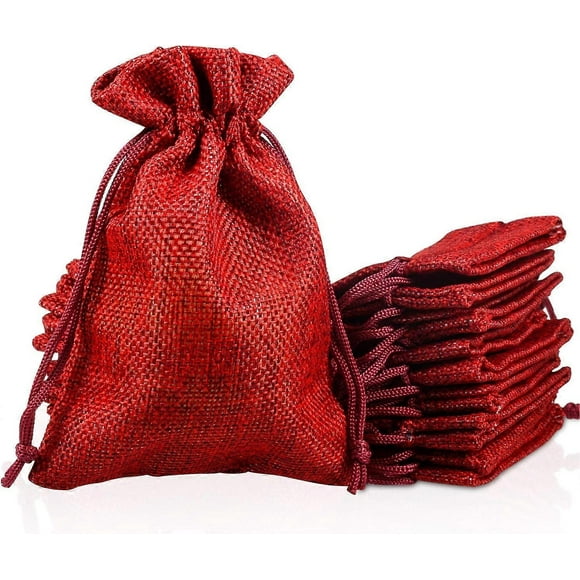 30 Pcs Small Dark Red Color Cotton Bags, Linen Bags with Drawstring Gift Bags for Wedding Party and DIY, Christmas Decoration -10cm x 14cm