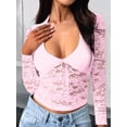 thumbnail image 2 of Women Y2K Lace Crop Top U Neck Bow Club Concert Clothes Going Out Tops Pink L, 2 of 7