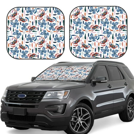 Cauagu Retro Butterfly Cauagu {designName} Print Foldable Car Windshield Sun Shade | Front Windshield Shade for Sun | Fits Small Sedans Mini SUVs Hatchbacks-Small