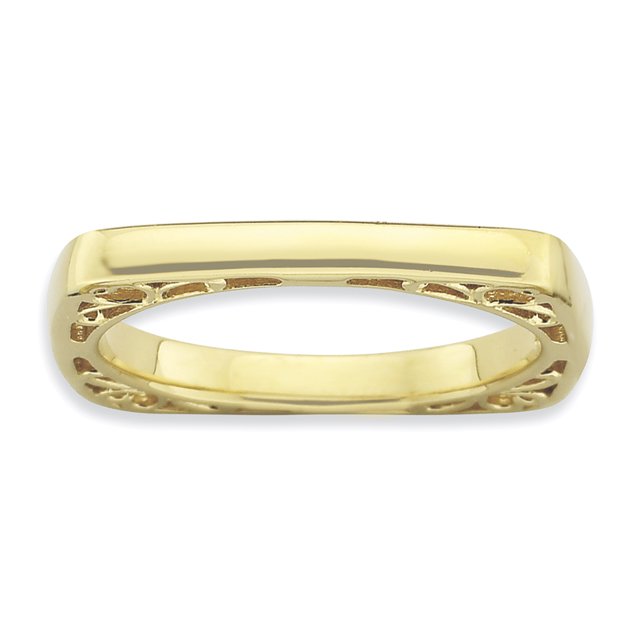 Bague Carrée en Argent Sterling Stackable Expressions Plaqué Or Poli Taille 6