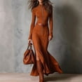 thumbnail image 2 of Women'S Western Suede Long Dress Fall Long Sleeve Zip Up Bodycon Slim Fit Dresses Orange-Red XL, 2 of 3