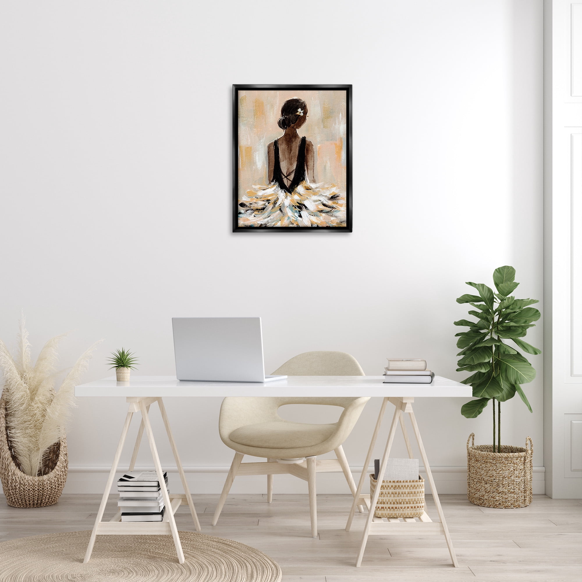 Stupell Industries Ballerina in Abstract Gown Beauty & Fashion Painting Black Floater Framed Canvas Art Print Wall Art, 25 x 31