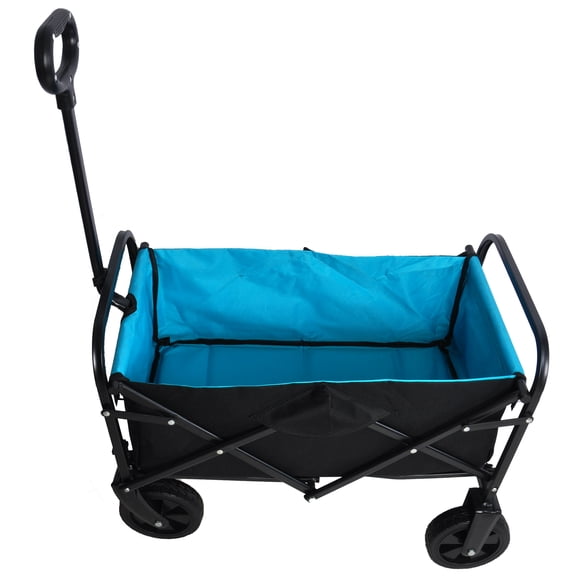 Mini Folding Wagon Garden Shopping Beach Cart (black blue)
