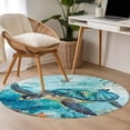 thumbnail image 4 of Turquoise Turtle Round Area Rug 3.3 FT, Non Slip Small Entryway Kitchen Mat, Farmhouse Coastal Starfish Seaweeds Washable Soft Circular Rug Non-Shedding Door Mat for Bathroom Playroom Kids Room, 4 of 9