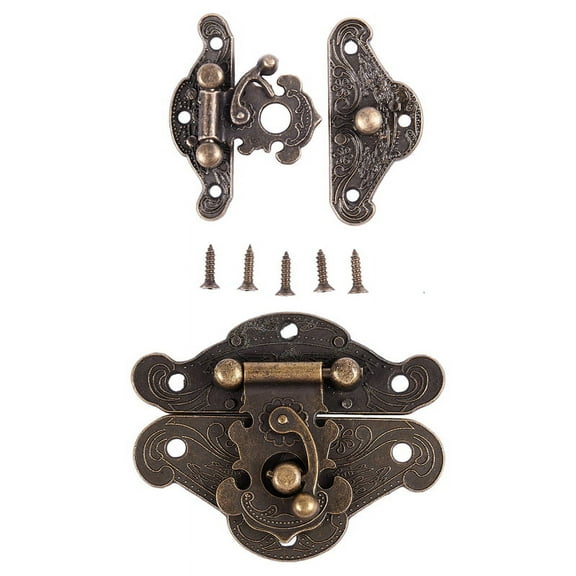 2 Set Antique Retro Vintage Decorative Latch Wooden Hasp Pad Chest Lock, Extra Small & Medium