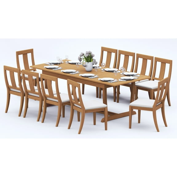 Grade-A Teak Dining Set: 10 Seater 11 Pc: And 10 Osborne Armless Chairs Outdoor Patio WholesaleTeak #51OS2100
