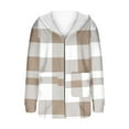 thumbnail image 5 of VBVC No Boundaries Women's Plaid Fleece Lined Coats,Girls Warm Hooded Pockets Cardigan,Open Front Baggy Winter Jackets For Women,Khaki,Size S, 5 of 5