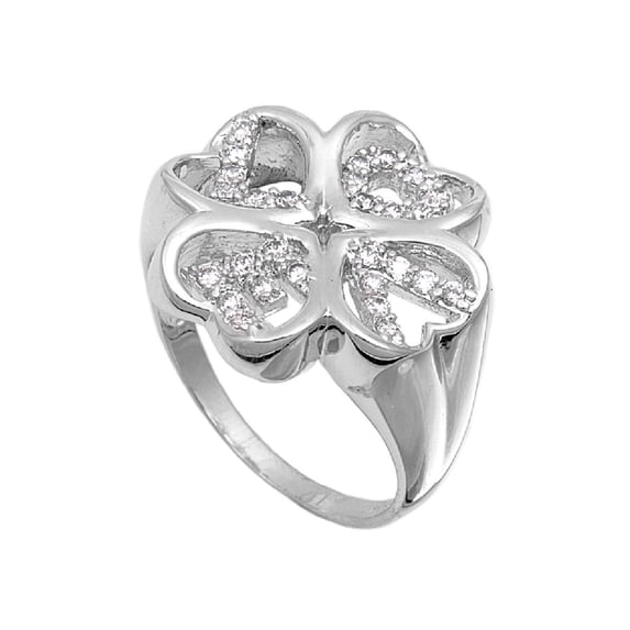 Flower Heart Cubic Zirconia Ring Sterling Silver 925 Size 6