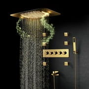 Homary Wall-Mounted 23" Thermostatic Shower System in Gold 4 Functions