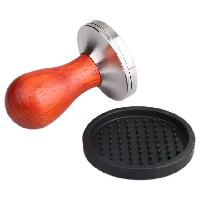 Omgogo Prensa Para Granos De Café Con Base De Acero Inoxidable Barista Espresso De 53 Mm Con Tapete Tamper Con Base De Acero Inoxidable 304 Mango De Madera Accesorio Para Máquinas De Café Expreso Bari