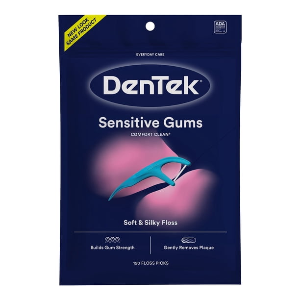 DenTek Comfort Clean Sensitive Gums Floss Picks, Soft & Silky Ribbon, 150 Count