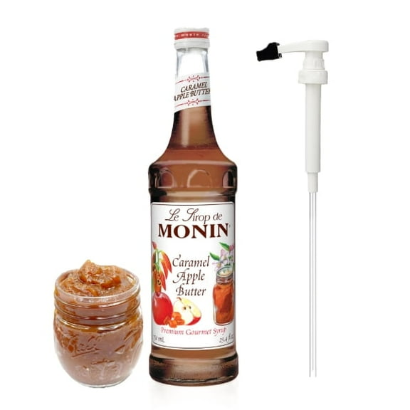 Monin Caramel Apple Butter Flavouring Syrup, 25.4 fl oz (750ml) Glass Bottle with Absol White Pump