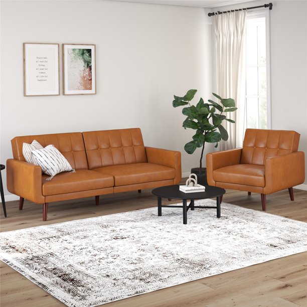Better Homes & Gardens Nola Modern Futon, Camel Faux Leather