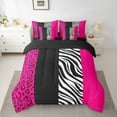 thumbnail image 2 of Manfei Chic Leopard Print Twin Bedding Sets 7-Piece for Female, Cheetah Zebra Animal Bedding Comforter Set, Black Pink Geometric Reversible Sheet Sets, Ultra Soft Home Decor, 2 of 7