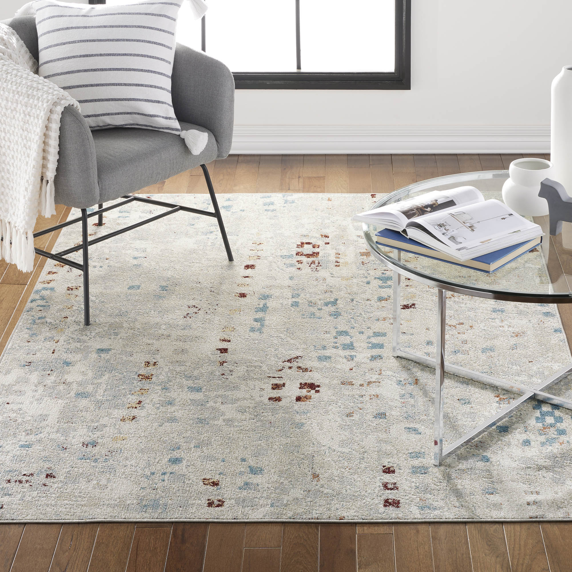Everwash Treasure Eloise Modern Geometric Machine Washable Indoor Area Rug, Ivory, 6'6"x9'2"