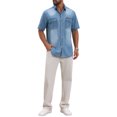 thumbnail image 2 of INSPIRE CHIC Men's Denim Chest Pockets Western Retro Short Sleeve Shirts M Light Blue, 2 of 5
