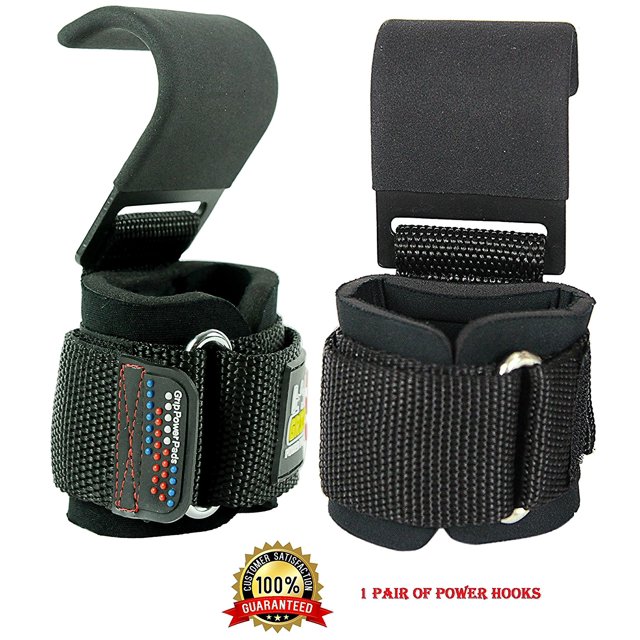 Grip Power Pads Heavy Duty PRO Metal Weight Lifting Steel Hooks, Set of