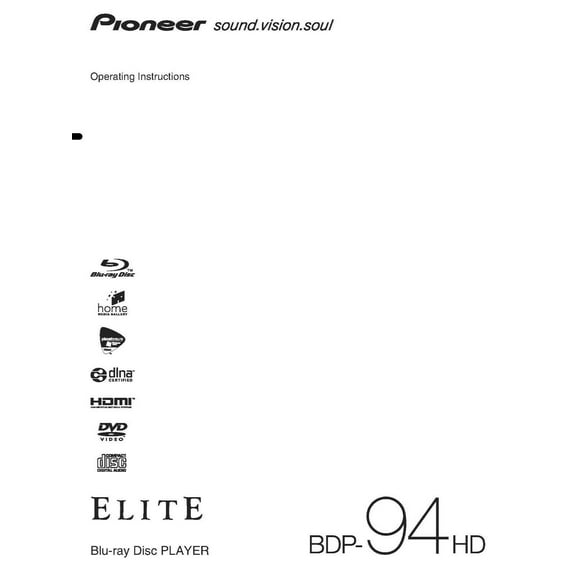 Instruction Manual ONLY for Pioneer BDP-94HD Blu-ray Player Owners Manual REPRINT