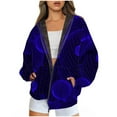 thumbnail image 1 of Veste d'Hiver pour Femmes Chaude et en Polaire, Veste à Capuche Imprimée avec Fermeture Éclair, Poches Doubles, Mode Féminine en Liquidation, 1 of 1