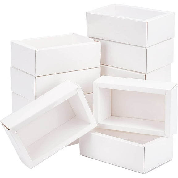 12Set 12 Pack 7x5x1.5 Inch White Rectangle Drawer Kraft Boxes with PVC Plastic Window for Party Favor Treats Candy and Jewelry Crafts