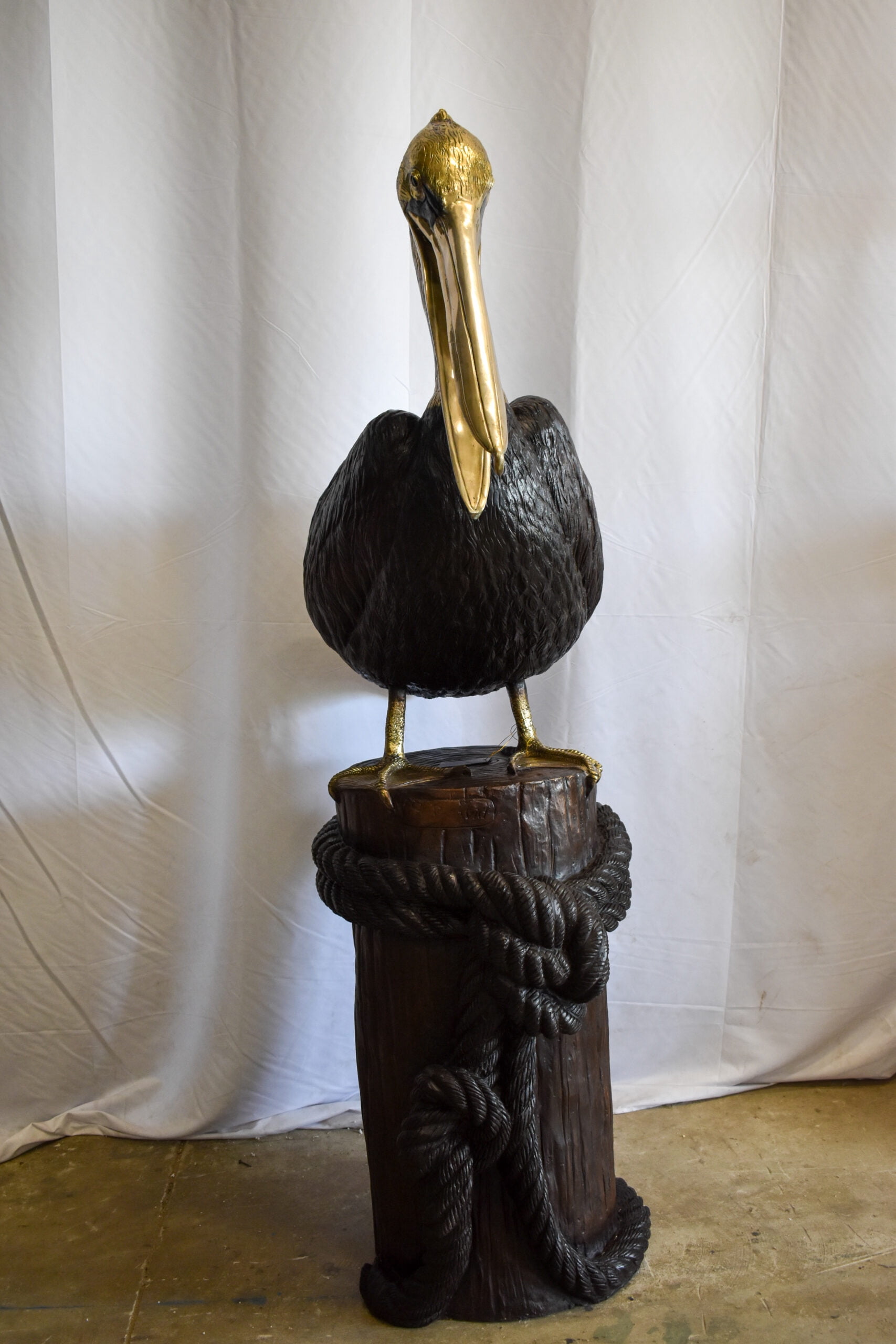 Nifao Pelican on Tree Stump Outdoor Fountain Statue, Bronze Garden Water Feature Sculpture for Patio & Yard – Garden Outdoor Decor Sculpture, 43"L x 24"W x 76"H