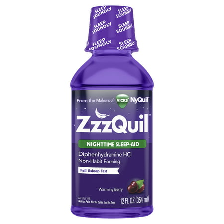 Vicks ZzzQuil Nighttime Sleep Aid Liquid, Warming Berry Flavor, Fall Asleep Fast and Wake Refreshed, 12 Fl