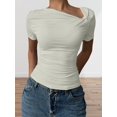 thumbnail image 4 of Women'S Off the Shoulder Tops Bo-W Y2k T Shirt Short Sleeve Fitted Summer Tee White XL, 4 of 7