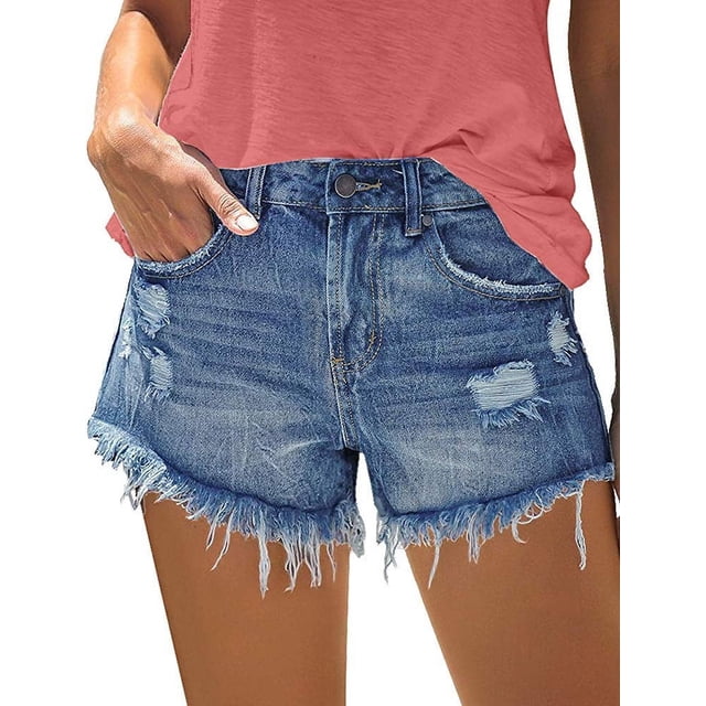 Pantalones cortos Onlypuff Junior desgastados de talle medio azul oscuro para niñas