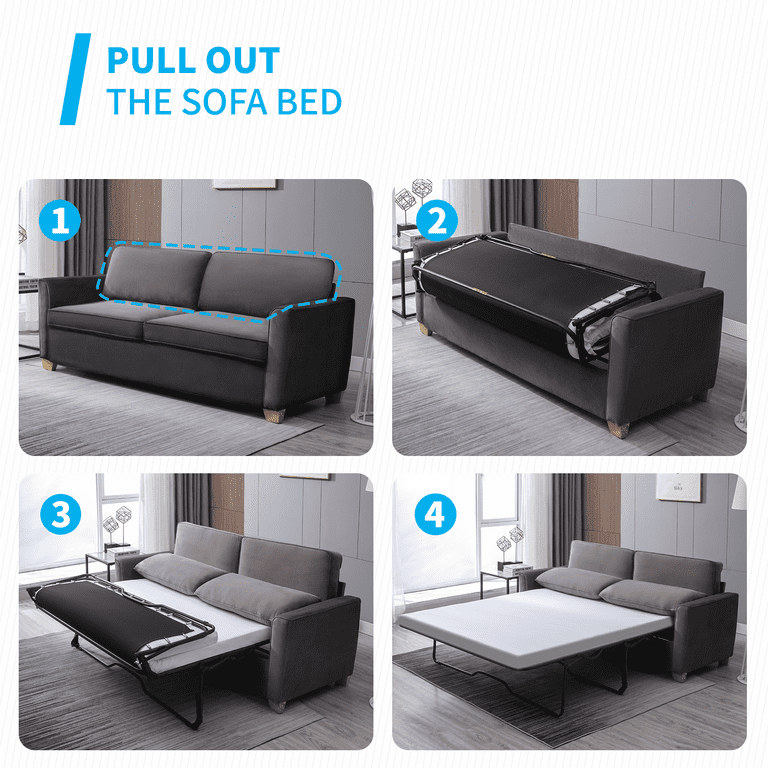 Mjkone Pull Sofa Bed, Sleeper Sofa Bed with Memory Foam Mattress, 2-in-1 Out Couch Bed Suitable for Friends to Stay Temporarily, Loveseat Sleeper for Apartment/Small Spaces (Queen, Dark Grey)