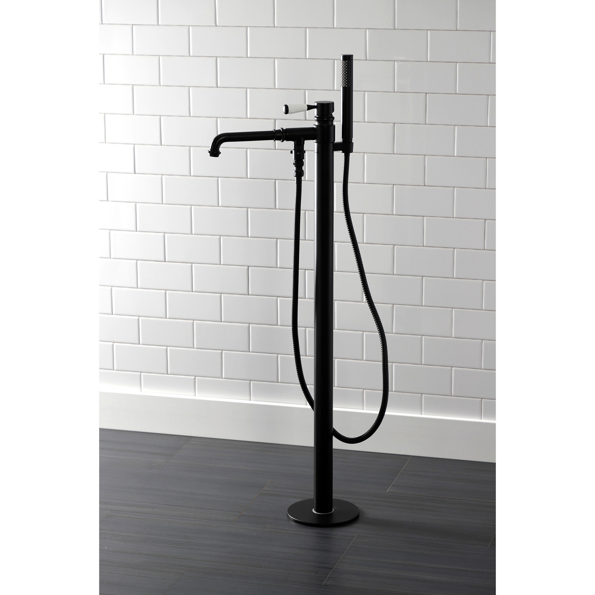 Kingston Brass KS7030DPL Paris Freestanding Tub Faucet with Hand Shower, Matte Black