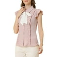 thumbnail image 1 of INSPIRE CHIC Women's Ruffles Cap Sleeve Tops Tie Neck Button Up Peter Pan Collar Blouse Shirts L Pink, 1 of 6