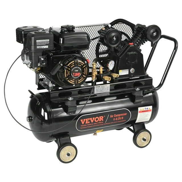 VEVOR Compresseur d'Air à Essence 7 Hp, Réservoir de Compresseur d'Air Horizontal 13,2 Gallons, Pompe à Piston à Essence 9 CFM@115 PSI, Système de Compression d'Air avec Pression Maximale 115 PSI