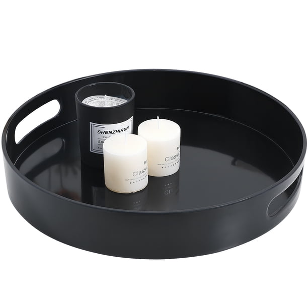 Bandeja redonda para servir, bandeja para mesa de centro, bandeja para servir con asas, bandeja decorativa redonda, bandeja de almacenamiento, bandeja para té