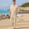 thumbnail image 2 of Fgnfyis Men's New Spring and Summermen's Linen Long Sleeved Pants Men's Casual Loose Suit Suits for Men Khaki XXL, 2 of 7