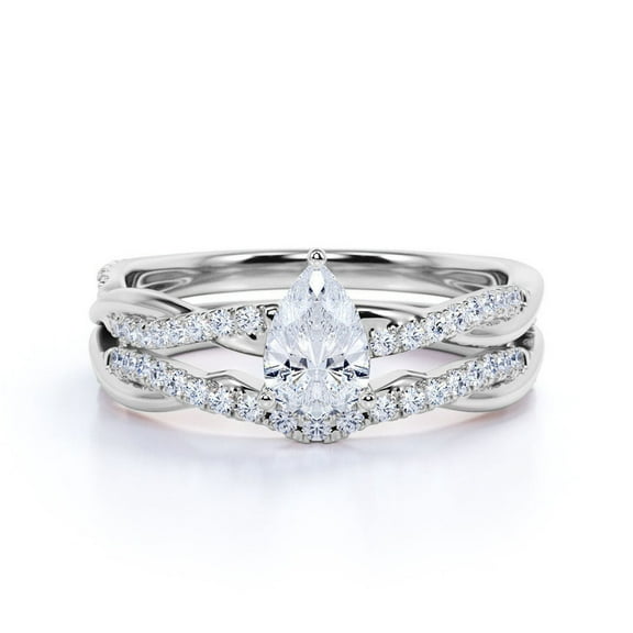 1.25 Carat Pear-Cut Moissanite Bridal Set – Infinity Promise Ring in White Gold over Silver