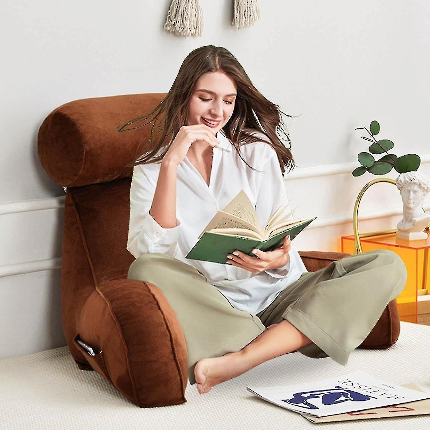 Reading Pillow Backrest Pillow back Rest Pillow For Sitting In Bed large Adult Backrest With Arms side Pockets Detachable Neck Roll For