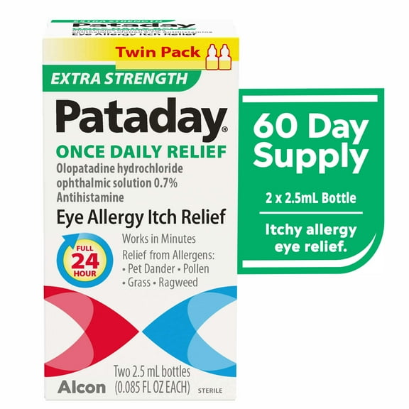 Pataday Once Daily Extra Strength Eye Itch Allergy Relief Eye Drops, 2.5 ml (Twin Pack)