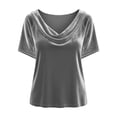 thumbnail image 5 of Hxlamzoo Women's Short Sleeve Blouses Casual V-neck Solid Ruffle Sequined Cuff Elegant Tops, 5 of 5