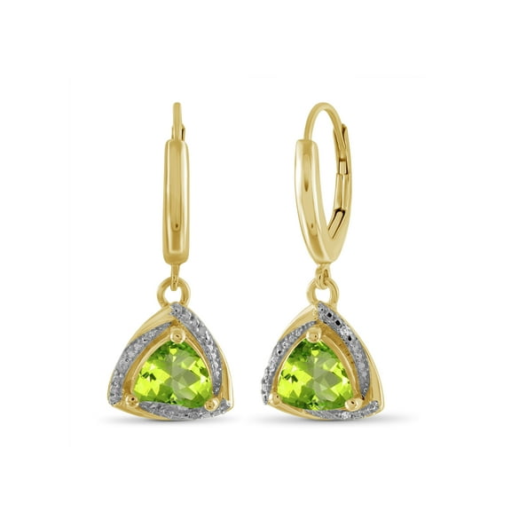 3.00 Carat T.G.W. Peridot And White Diamond Accent 14k Gold Over Silver Dangle Earrings