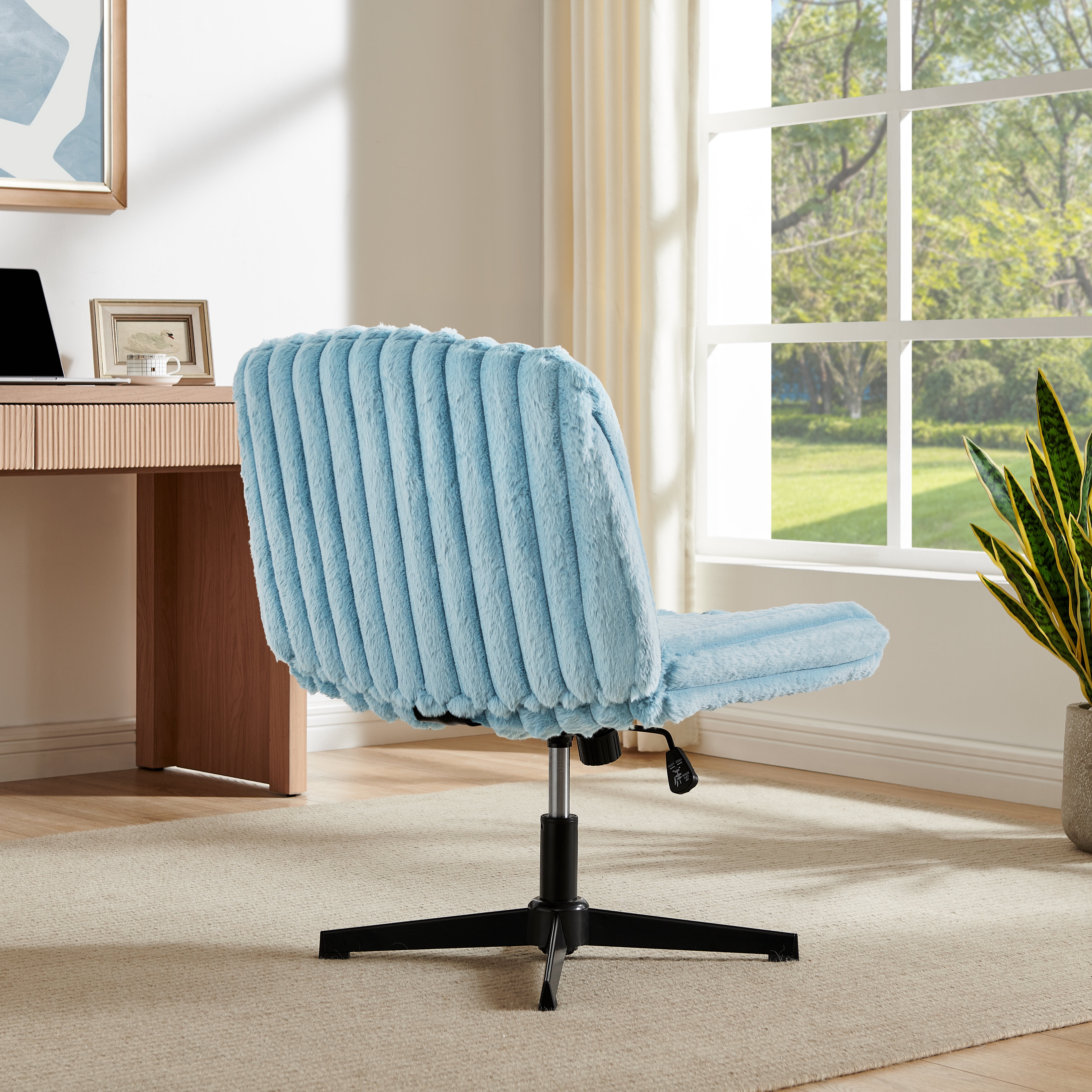 Roundhill Blynn Adjustable Swivel Criss Cross Chair, Wide Seat Office Chair Vanity Chair, Blue