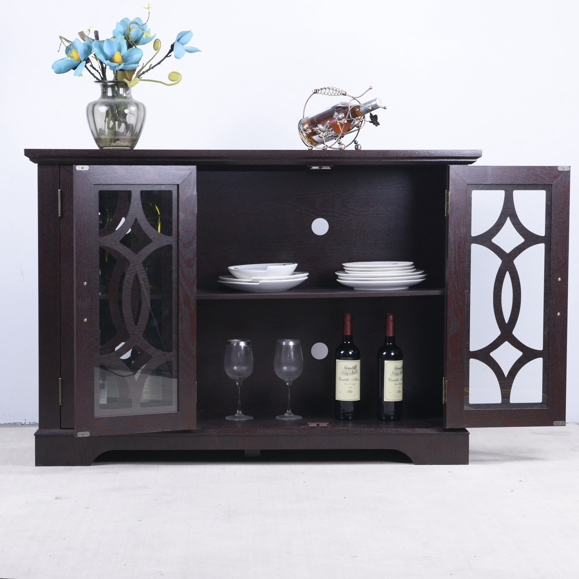 Sailvan 3-Tempered Glass Door Sideboard, 48.66" Spacious Buffet with Adjustable Shelf