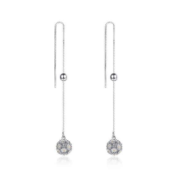 TANGPOET Threader Earrings for Women 925 Sterling Silver Daisy Earrings Long Chain Drop Dangle Earrings Flower Threader Earrings Birthday Valentine's Day Jewelry Gifts for Women