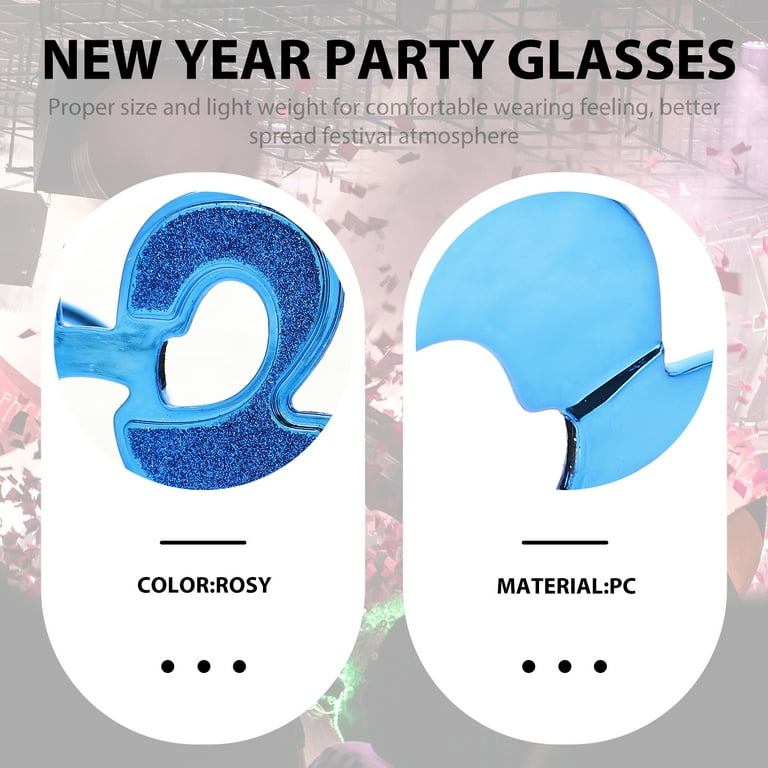 Soochat Happy New Year Eyeglasses New Year Sunglasses Fancy Glitter  Decorative Glasses for New Year's Eve Party Party Favor Photo Booth Props