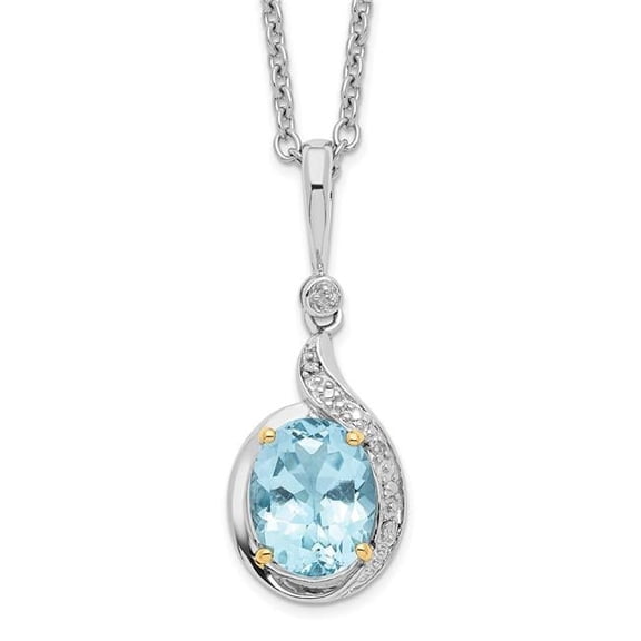 Finest Gold Sterling Silver 14K Accent Sky Blue Topaz Diamond 18 in. with 2 in. Extension Necklace